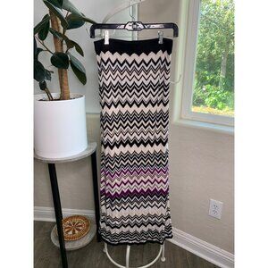 WHBM Chevron Metalic Maxi Skirt Elastic Pull On Lined Size Small EUC 7075